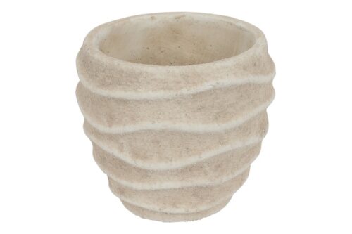 Bloempot Ribbel Rond S - Steen - Wit - L13,5xB13,5xH19,5cm