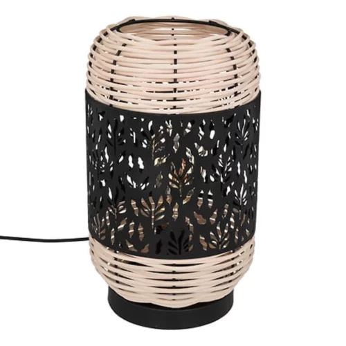 Tafellamp Cosy Cylindrisch - Metaal/Rotan - Zwart/Naturel - Ø18x30cm - Afbeelding 2