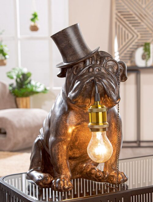Tafellamp Mopshond met Hoge Hoed - Polyresin - Bruin - Afbeelding 7