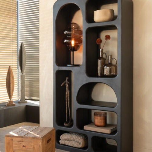 Rek Cave - Mangohout - Zwart - L89xD33xH162cm