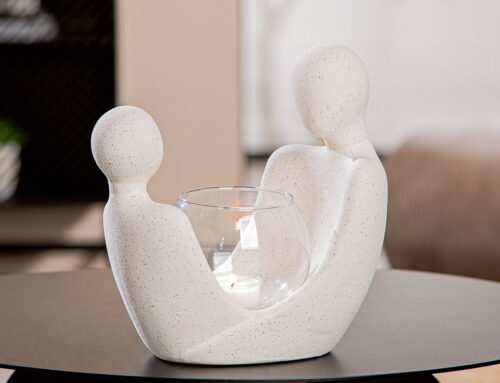 Theelichthouder Zittend Koppeltje - Keramiek/Glas - Wit/Transparant - L15xB11xH20cm - Afbeelding 3
