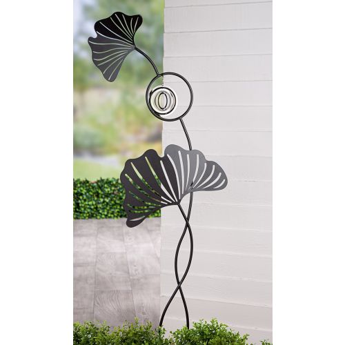Tuinprikker Ginkgo met Spinner - Metaal - Zwart - L40xB5xH128cm
