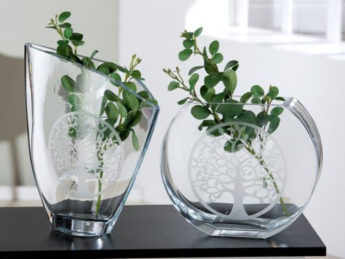 Vaas Tree of Life Motief - Glas - Transparant - Handgemaakt - L26xB9xH33cm - Afbeelding 4