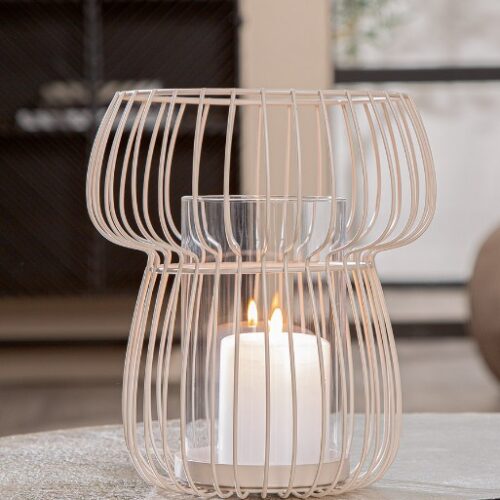 Windlicht Mushroom Burgos - Metaal/Glas - Mat Beige - Ø19,5xH21,5cm