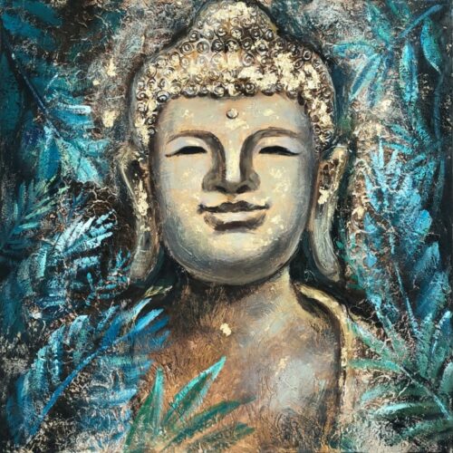 Canvas Schilderij Boeddha met Frame - Multicolor - L100xD4xH100cm