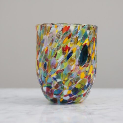 Theelichthouder Tina - Mondgeblazen Glas - Multicolor - 7x7x10cm