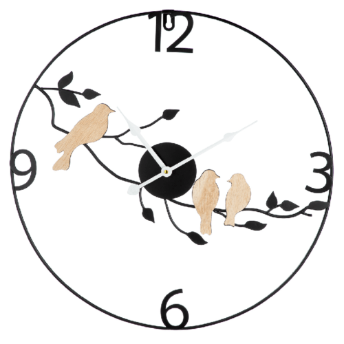 Alternative view of Wandklok Birds - Metaal/Hout - Zwart/Naturel - Ø50cm