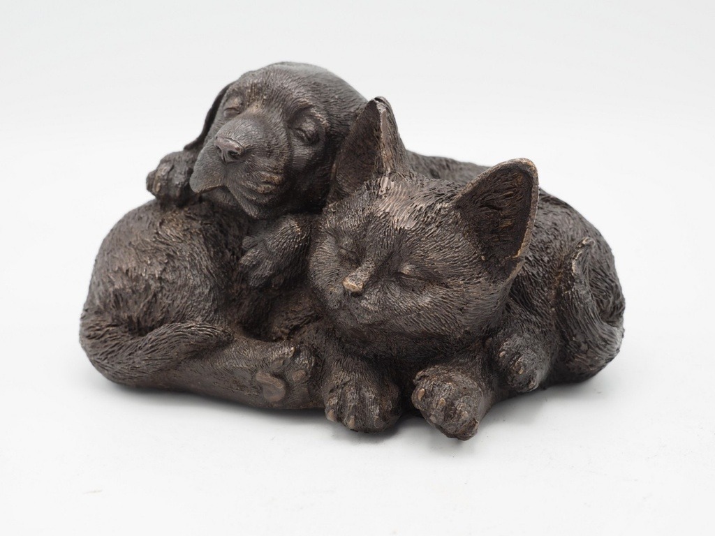 Bronzen Beeld Kat en Hond - L19xB15xH12cm