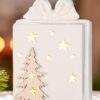 Cadeau met LED Verlichting - Porselein - Glanzend Wit - L10xB7,5xH14,5cm