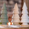 Decoratieve Kerstboom op Voet - Hout - Groen/Naturel/Wit - Ø7x17cm - Set/3
