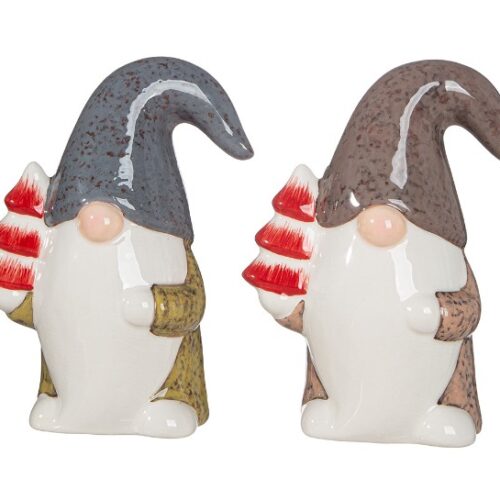 Alternative view of Kerstman met Kerstboom - Keramiek - Bruin/Groen/Wit - Set van 2