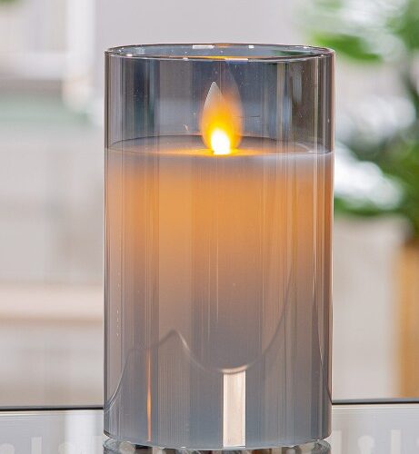 Led Kaars Vetro - Glas - Antraciet - Ø7,5xH12,5cm