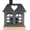 Theelichthouder Huis - Mangohout/Metaal - Naturel/Mat Zwart - L10xB8xH15cm