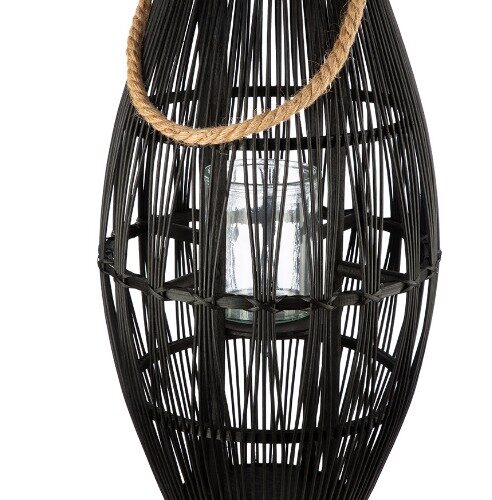 Alternative view of Windlicht Barbara Kegelvorm - Bamboe/Glas - Zwart - Ø32xH60cm