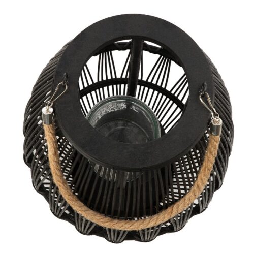 Alternative view of Windlicht Barbara Kegelvorm - Bamboe/Glas - Zwart - Ø29xH50cm