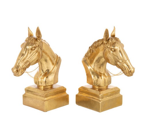 Boekensteun Paardenkop op Voet - Polyresin - Goudkleurig - L43xB12xH29cm