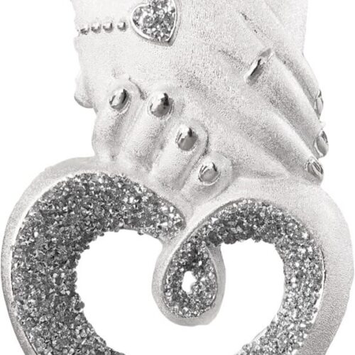 Alternative view of Handen op Hart Steentjes - Keramiek - Zilver - L15xB8,5xH30,5cm