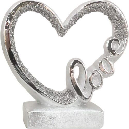 Alternative view of Hart op Voet LOVE Steentjes - Keramiek - Zilver - L21xB6,5xH23cm