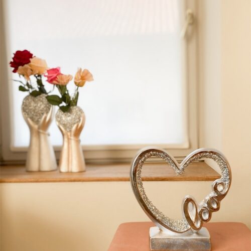 Hart op Voet LOVE Steentjes - Keramiek - Zilver - L21xB6,5xH23cm