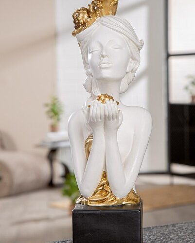 Sculptuur Dame Rozenliefde - Polyresin - Wit/Goud - L14xB16xH42cm