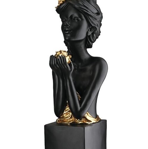 Alternative view of Sculptuur Dame Rozenliefde - Polyresin - Zwart/Goud - L14xB16xH42cm