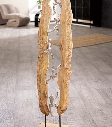 Sculptuur Klimmen naar de Top - Mangohout/Aluminium - Naturel/Zilver - L24xB13xH100cm