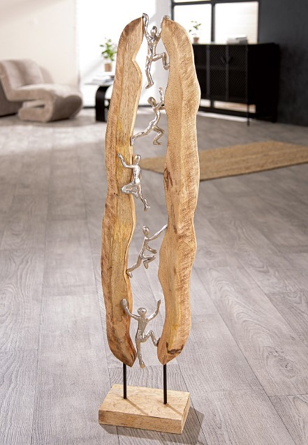 Sculptuur Klimmen naar de Top - Mangohout/Aluminium - Naturel/Zilver - L24xB13xH100cm