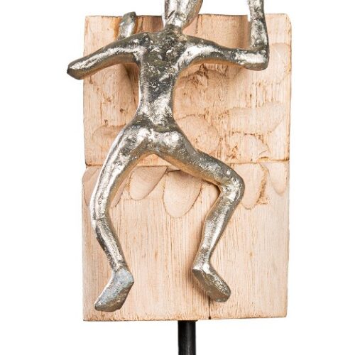 Alternative view of Sculptuur Klimmen op Voet - Mangohout/Aluminium - Naturel/Zilver - L10xB10xH45cm