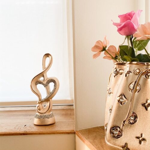 Solsleutel Hart Steentjes - Keramiek - Champagne - L12,5xB7xH30cm