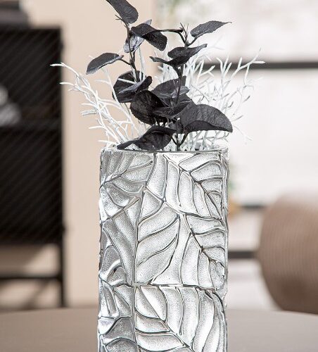Vaas Faggio Bladpatroon - Keramiek - Zilver - Ø11xH20cm