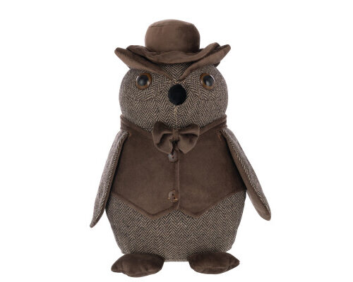 Deurstopper Uil met Hoed - Polyester - Donkerbruin - L20xB20xH30cm