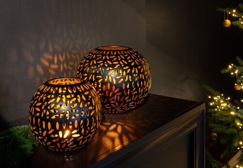 Windlicht Daria - Metaal Gepoedercoat - Zwart - Ø17xH15cm