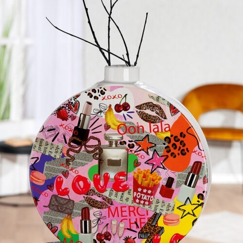 Pop Art Vaas met Deksel - Keramiek - Meerkleurig - L29xB7,5xH34,5cm