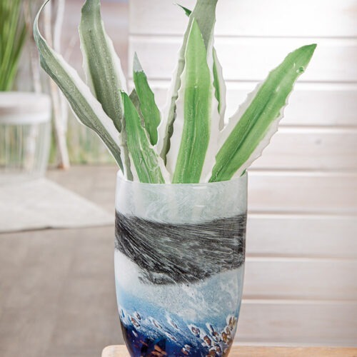 Vaas Oceano Spikkel - Glass Art -  Blauw/Wit - Ø16xH29cm