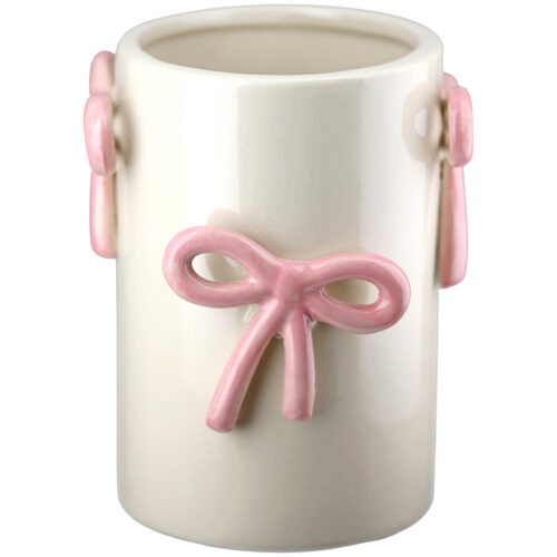 Alternative view of Vaas met Strikjes - Glanzend Keramiek - Crème/Roze - Ø12xH15cm